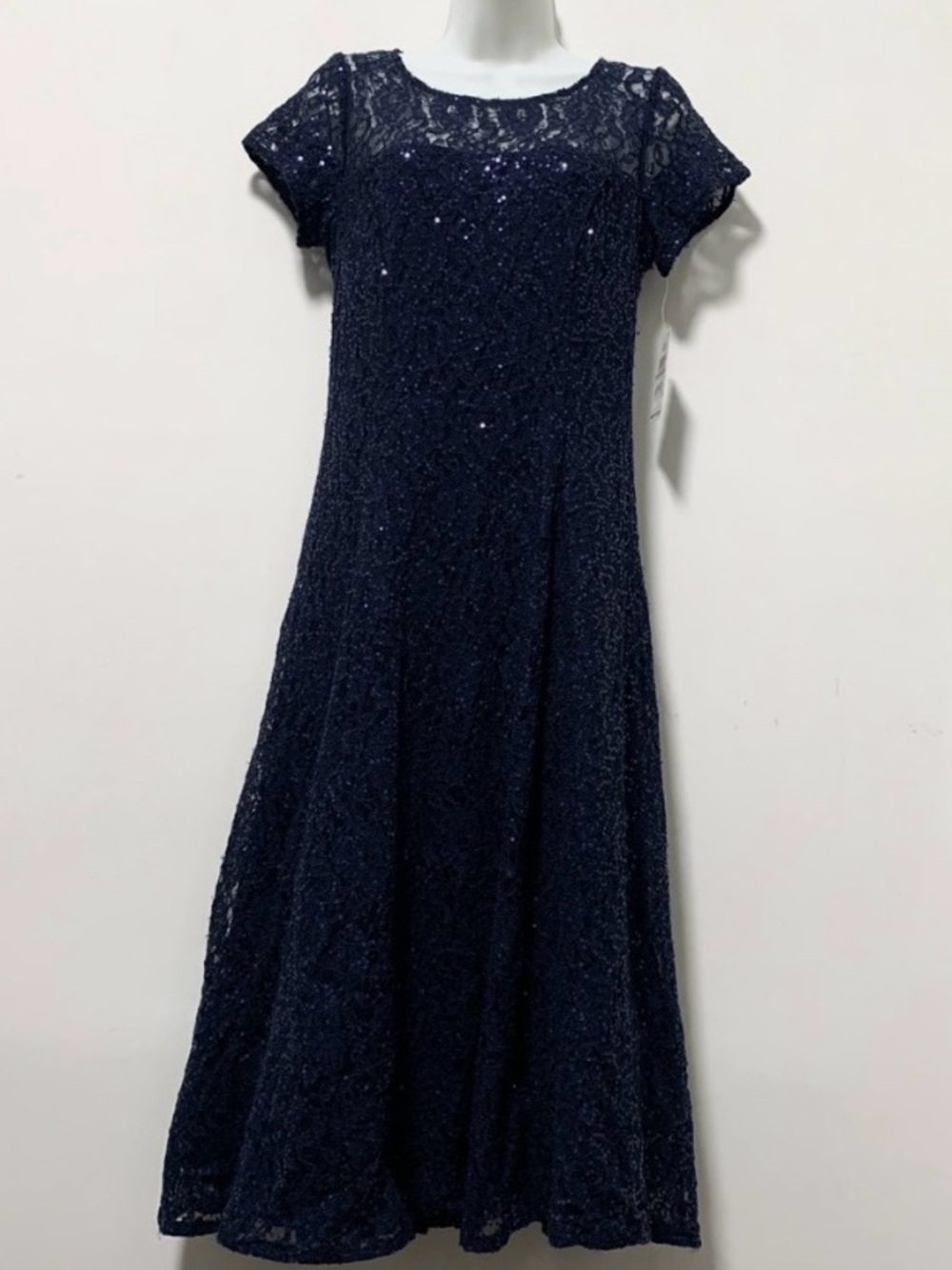 Classic Navy Lace A-Line Dress - Women's Evening Dress - Picture 10 of 15